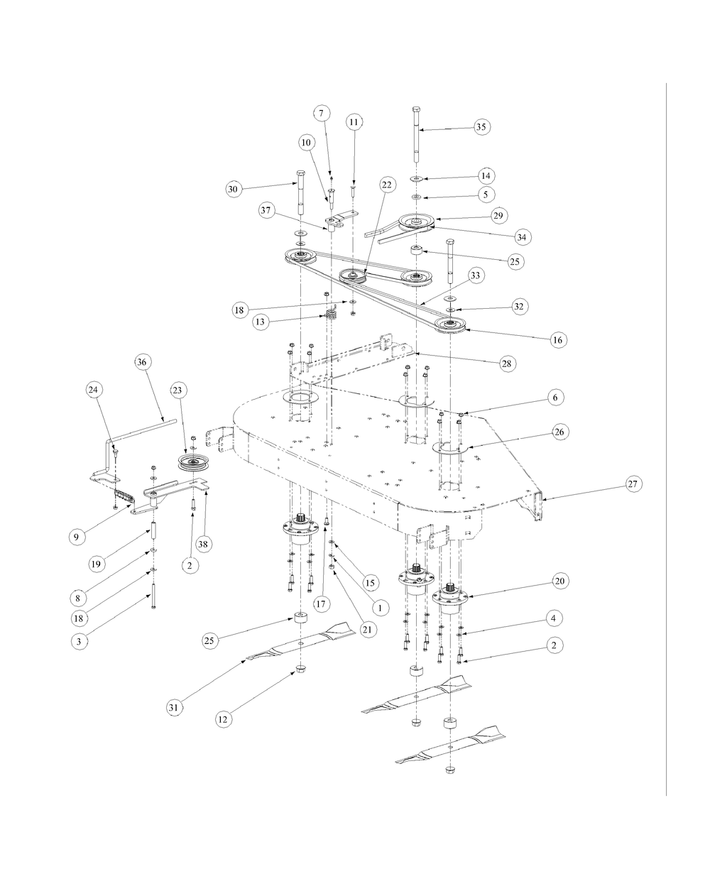 Fabricated Deck Spindle Assembly Diagram and Parts List for M60-KW 53AB5D8X750-25-HP Cub Cadet Lawn Tractor